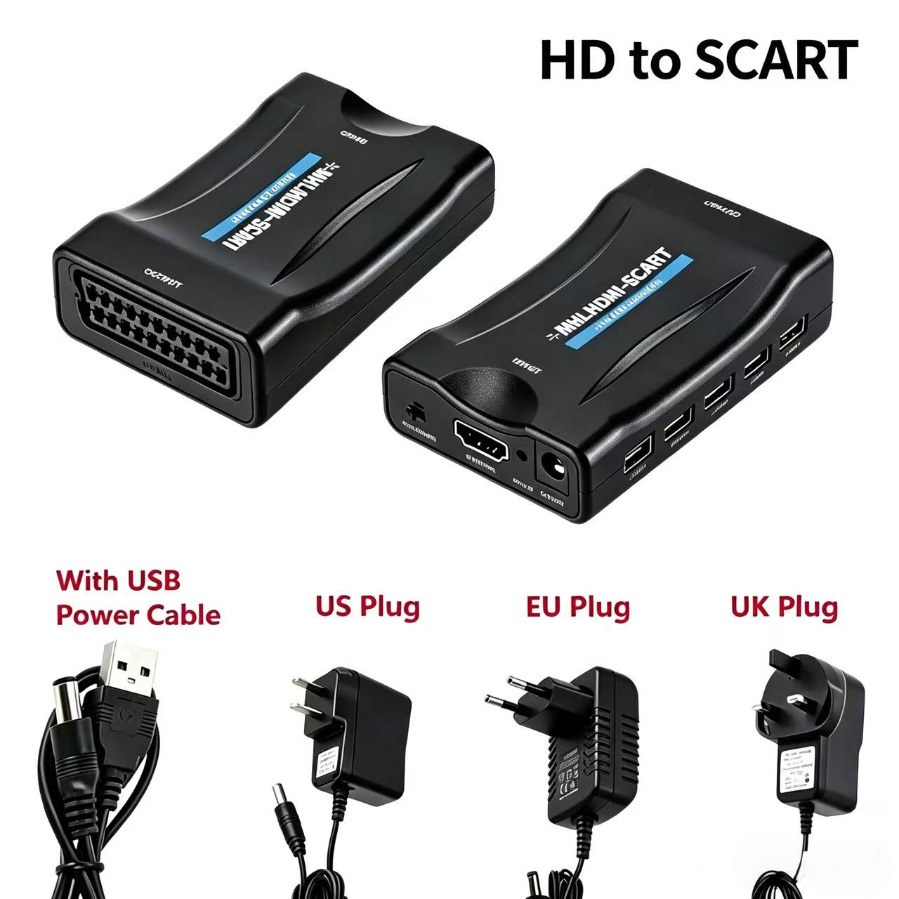 Scart To Hdmi - 1080P HDMI-เข้ากันได้กับตัวแปลงสเกล Scart อะแดปเตอร์วิดีโอเสียง HD สำหรับกล่องทีวีเครื่องเล่นดีวีดีพร้อมสาย